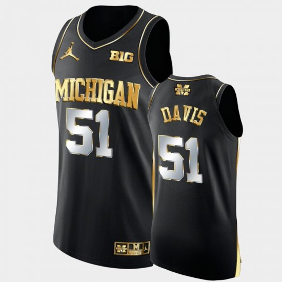 #51 Austin Davis College Basketball Michigan Wolverines Golden Authentic Mens Black Jersey 140690-638