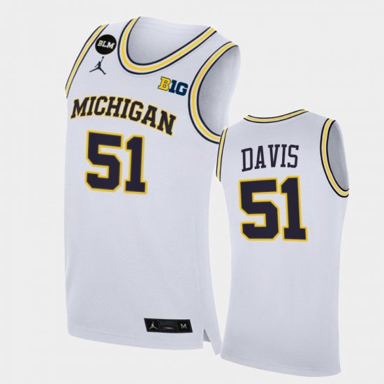 #51 Austin Davis College Basketball Michigan BLM Men White Jersey 572081-936