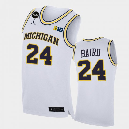 #24 C.J. Baird College Basketball Michigan BLM Men\'s White Jersey 273624-396