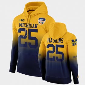 #25 Hassan Haskins 2021 Orange Bowl Michigan Wolverines Color Crash Mens Gold Navy Hoodie 657616-860 #25 Hassan Haskins 2021 Orange Bowl Michigan Wolverines Color Crash Mens Gold Navy Hoodie 657616-860
