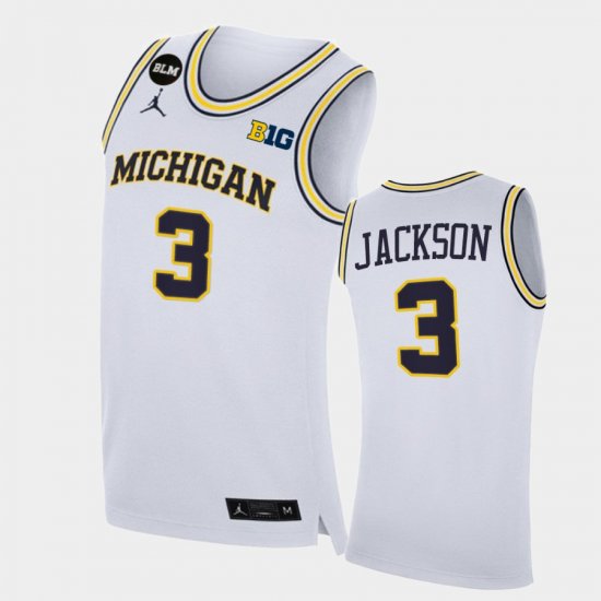 #3 Zeb Jackson College Basketball Michigan Wolverines BLM Men White Jersey 873638-475