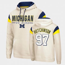 #97 Aidan Hutchinson Fortress Wolverines Pullover Men Cream Hoodie 197117-176 #97 Aidan Hutchinson Fortress Wolverines Pullover Men Cream Hoodie 197117-176