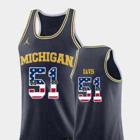 #51 Austin Davis USA Flag Michigan Wolverines College Basketball Mens Navy Jersey 699187-729