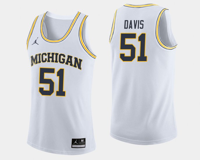 #51 Austin Davis College Basketball Wolverines Jordan Brand Men White Jersey 355317-934