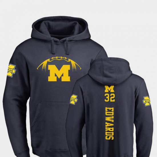 #32 Berkley Edwards College Football University of Michigan Backer Mens Navy Hoodie 476139-427