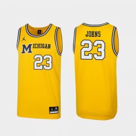 #23 Brandon Johns Jr. Replica University of Michigan 1989 Throwback College Basketball Men Maize Jersey 946160-241