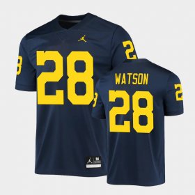 #28 Brandon Watson Game Wolverines Mens Navy Jersey 242452-269