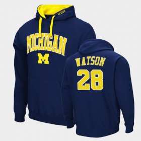 #28 Brandon Watson Arch & Logo 2.0 Michigan Wolverines Pullover Mens Navy Hoodie 788412-116 #28 Brandon Watson Arch & Logo 2.0 Michigan Wolverines Pullover Mens Navy Hoodie 788412-116
