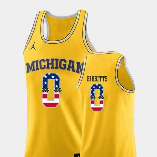 #0 Brent Hibbitts USA Flag Michigan Wolverines College Basketball Men Yellow Jersey 670156-818