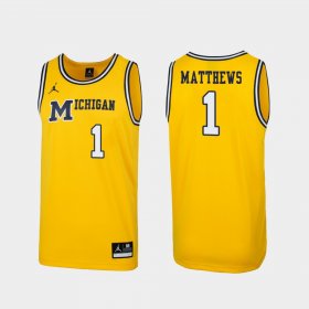 #1 Charles Matthews Replica Michigan 1989 Throwback College Basketball Men's Maize Jersey 992876-756