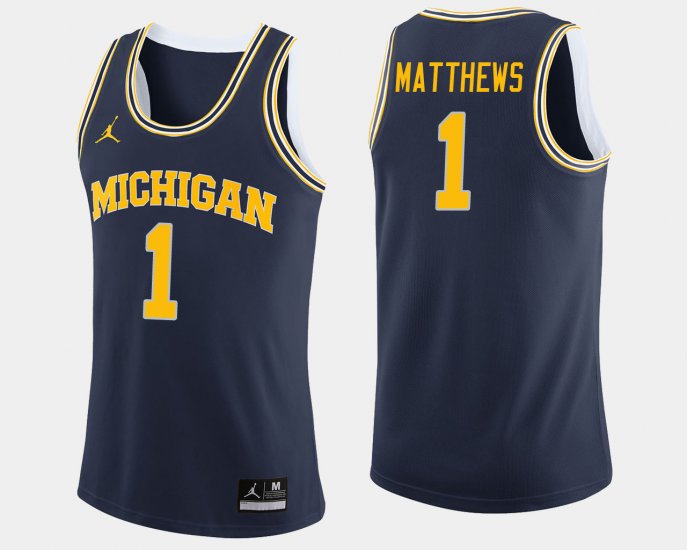 #1 Charles Matthews College Basketball Wolverines Jordan Brand Mens Navy Jersey 897138-788