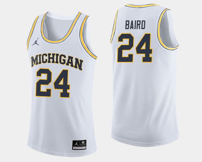 #24 C.J. Baird College Basketball Michigan Wolverines Jordan Brand Men\'s White Jersey 761189-251