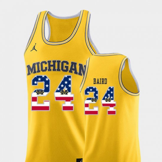 #24 C.J. Baird USA Flag Michigan College Basketball Men\'s Yellow Jersey 880790-426