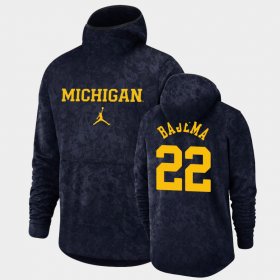 #22 Cole Bajema Basketball Spotlight Michigan Pullover Team Logo Mens Navy Hoodie 955566-660 #22 Cole Bajema Basketball Spotlight Michigan Pullover Team Logo Mens Navy Hoodie 955566-660