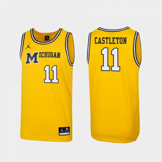 #11 Colin Castleton Replica Michigan 1989 Throwback College Basketball Mens Maize Jersey 837353-991