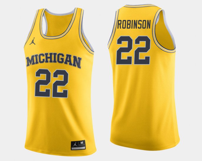 #22 Duncan Robinson College Basketball Michigan Jordan Brand Men\'s Maize Jersey 741937-452