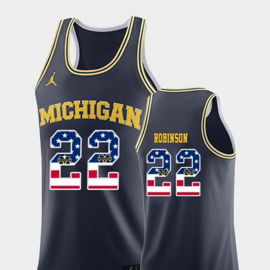 #22 Duncan Robinson USA Flag Michigan Wolverines College Basketball Mens Navy Jersey 487691-220