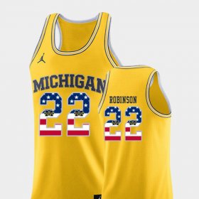 #22 Duncan Robinson USA Flag Wolverines College Basketball Mens Yellow Jersey 722896-533