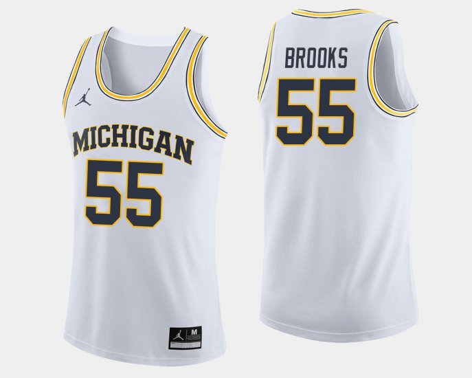 #55 Eli Brooks College Basketball Wolverines Jordan Brand Men White Jersey 697768-118