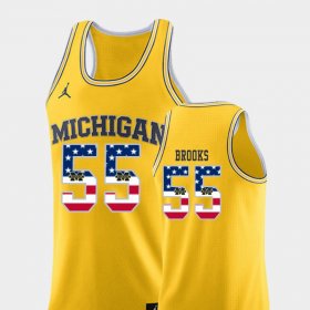 #55 Eli Brooks USA Flag Michigan Wolverines College Basketball Mens Yellow Jersey 173056-383