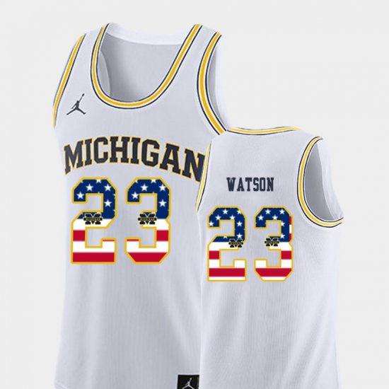 #23 Ibi Watson USA Flag Michigan College Basketball Men White Jersey 269845-897