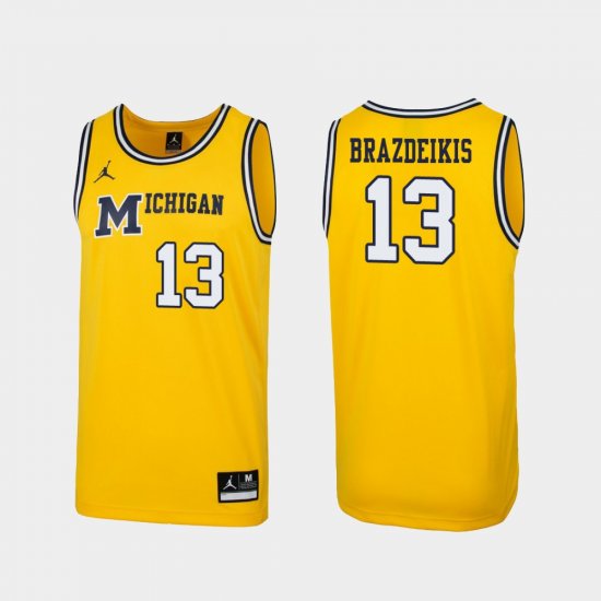 #13 Ignas Brazdeikis Replica University of Michigan 1989 Throwback College Basketball Men Maize Jersey 335893-335