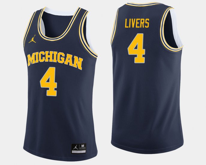 #4 Isaiah Livers College Basketball Michigan Wolverines Jordan Brand Men\'s Navy Jersey 238568-951