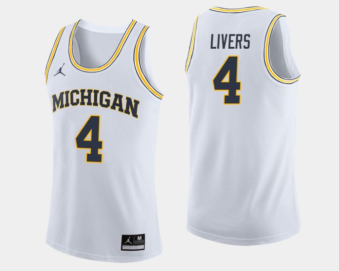 #4 Isaiah Livers College Basketball Michigan Wolverines Jordan Brand Men White Jersey 867513-724