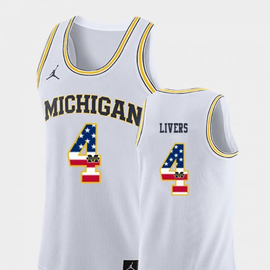 #4 Isaiah Livers USA Flag Michigan College Basketball Mens White Jersey 959164-226