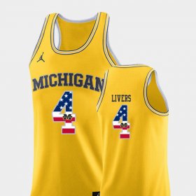 #4 Isaiah Livers USA Flag Michigan Wolverines College Basketball Mens Yellow Jersey 118409-193