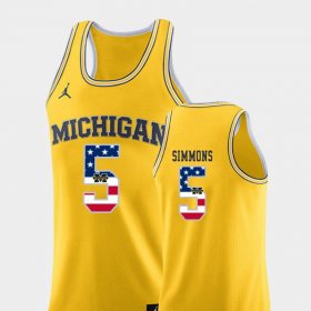 #5 Jaaron Simmons USA Flag Michigan College Basketball Mens Yellow Jersey 480203-577