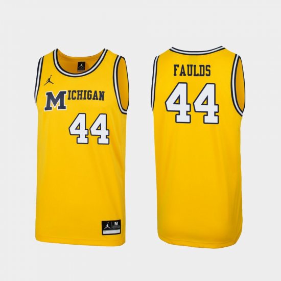 #44 Jaron Faulds Replica Michigan 1989 Throwback College Basketball Men Maize Jersey 593449-157