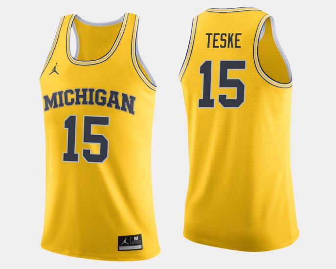 #15 Jon Teske College Basketball Michigan Jordan Brand Mens Maize Jersey 785995-188