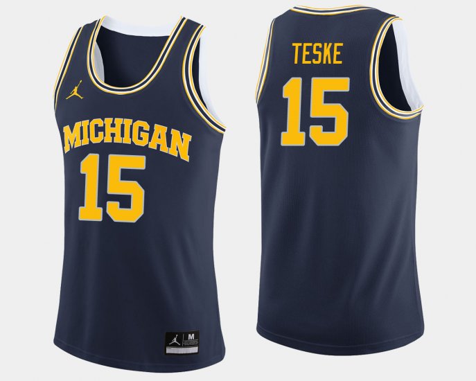 #15 Jon Teske College Basketball University of Michigan Jordan Brand Men Navy Jersey 543057-913