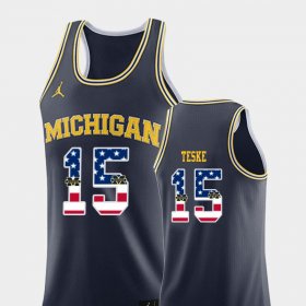 #15 Jon Teske USA Flag Wolverines College Basketball Men's Navy Jersey 995121-473