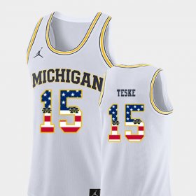 #15 Jon Teske USA Flag Wolverines College Basketball Men's White Jersey 696136-991