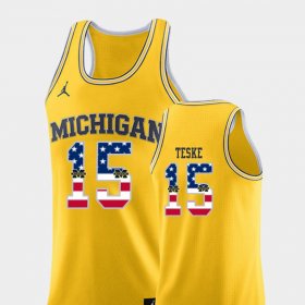 #15 Jon Teske USA Flag Michigan College Basketball Mens Yellow Jersey 996221-971