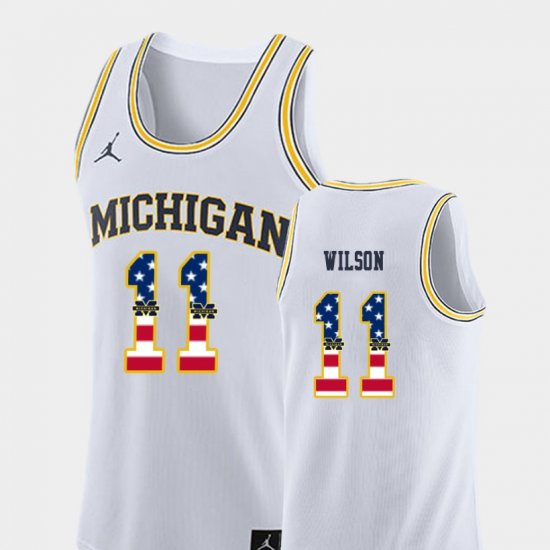 #11 Luke Wilson USA Flag Michigan College Basketball Men White Jersey 406428-299