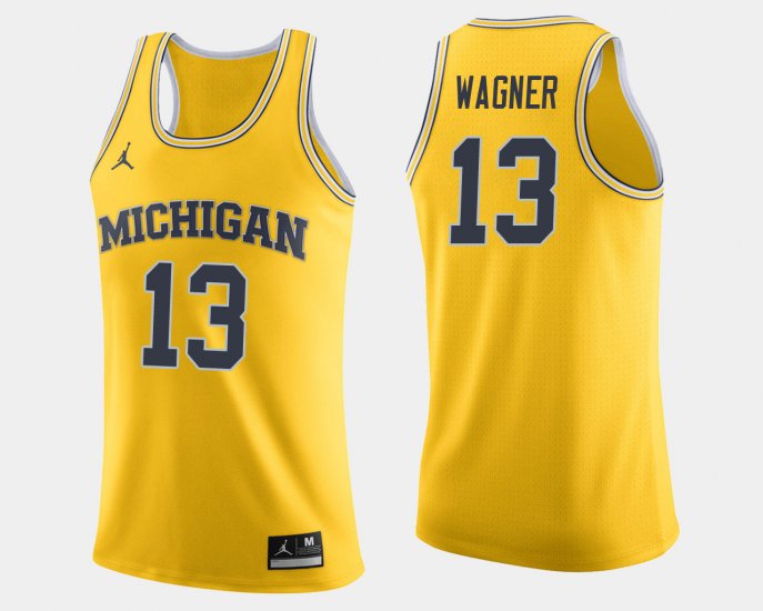 #13 Moritz Wagner College Basketball Michigan Jordan Brand Mens Maize Jersey 803020-760