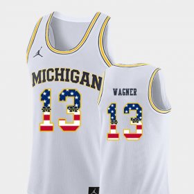 #13 Moritz Wagner USA Flag Michigan College Basketball Men's White Jersey 506427-789