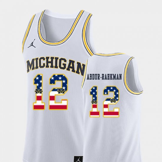 #12 Muhammad-Ali Abdur-Rahkman USA Flag University of Michigan College Basketball Men White Jersey 869888-930