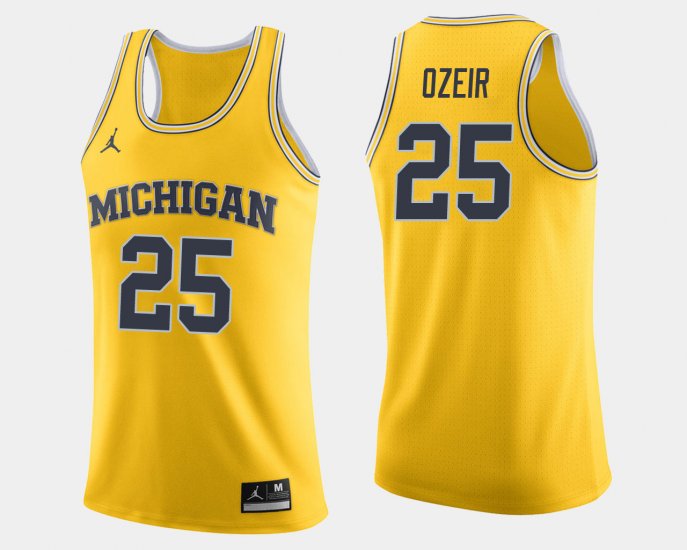 #25 Naji Ozeir College Basketball Wolverines Jordan Brand Men\'s Maize Jersey 441272-396