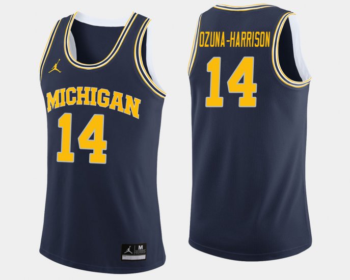 #14 Rico Ozuna-Harrison College Basketball Wolverines Jordan Brand Men\'s Navy Jersey 833615-703