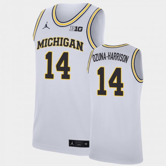 #14 Rico Ozuna-Harrison Replica Wolverines College Basketball Men White Jersey 571387-665