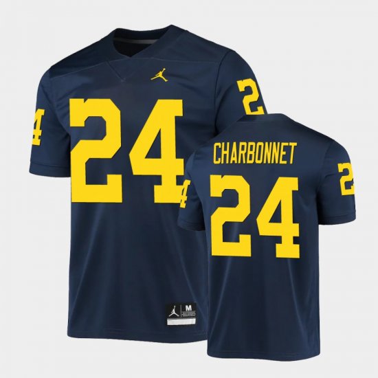 #24 Zach Charbonnet Game Wolverines Mens Navy Jersey 822977-577