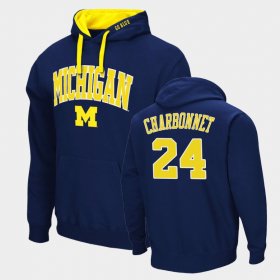 #24 Zach Charbonnet Arch & Logo 2.0 Wolverines Pullover Men Navy Hoodie 840734-701 #24 Zach Charbonnet Arch & Logo 2.0 Wolverines Pullover Men Navy Hoodie 840734-701