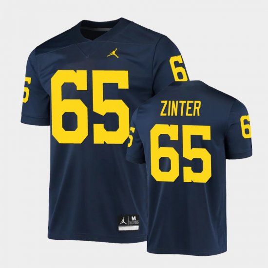 #65 Zak Zinter Game Michigan Men Navy Jersey 370411-924