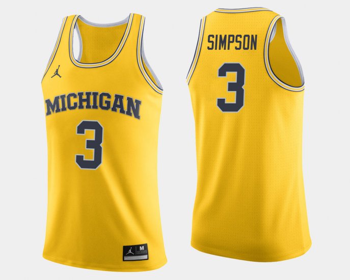 #3 Zavier Simpson College Basketball University of Michigan Jordan Brand Men Maize Jersey 734164-199