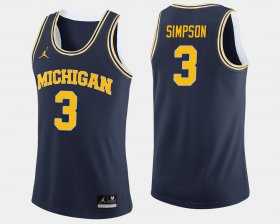 #3 Zavier Simpson College Basketball Michigan Wolverines Jordan Brand Men's Navy Jersey 385848-990