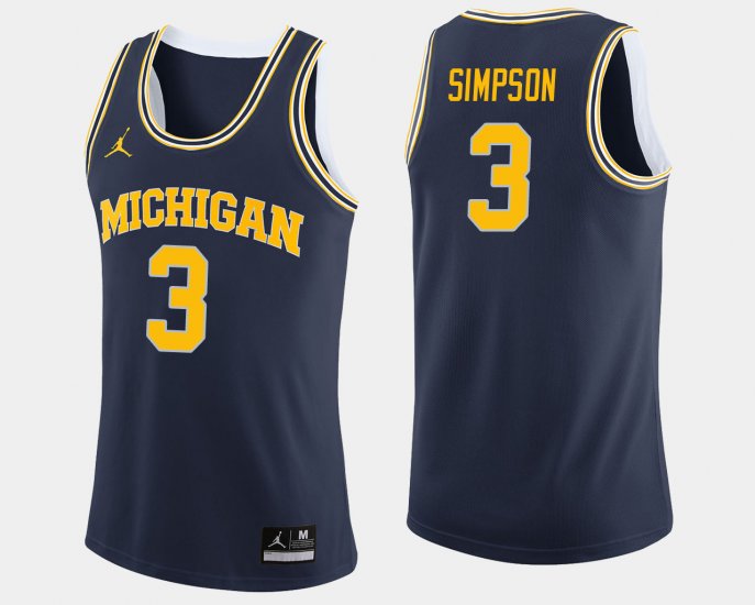 #3 Zavier Simpson College Basketball Michigan Wolverines Jordan Brand Men\'s Navy Jersey 385848-990